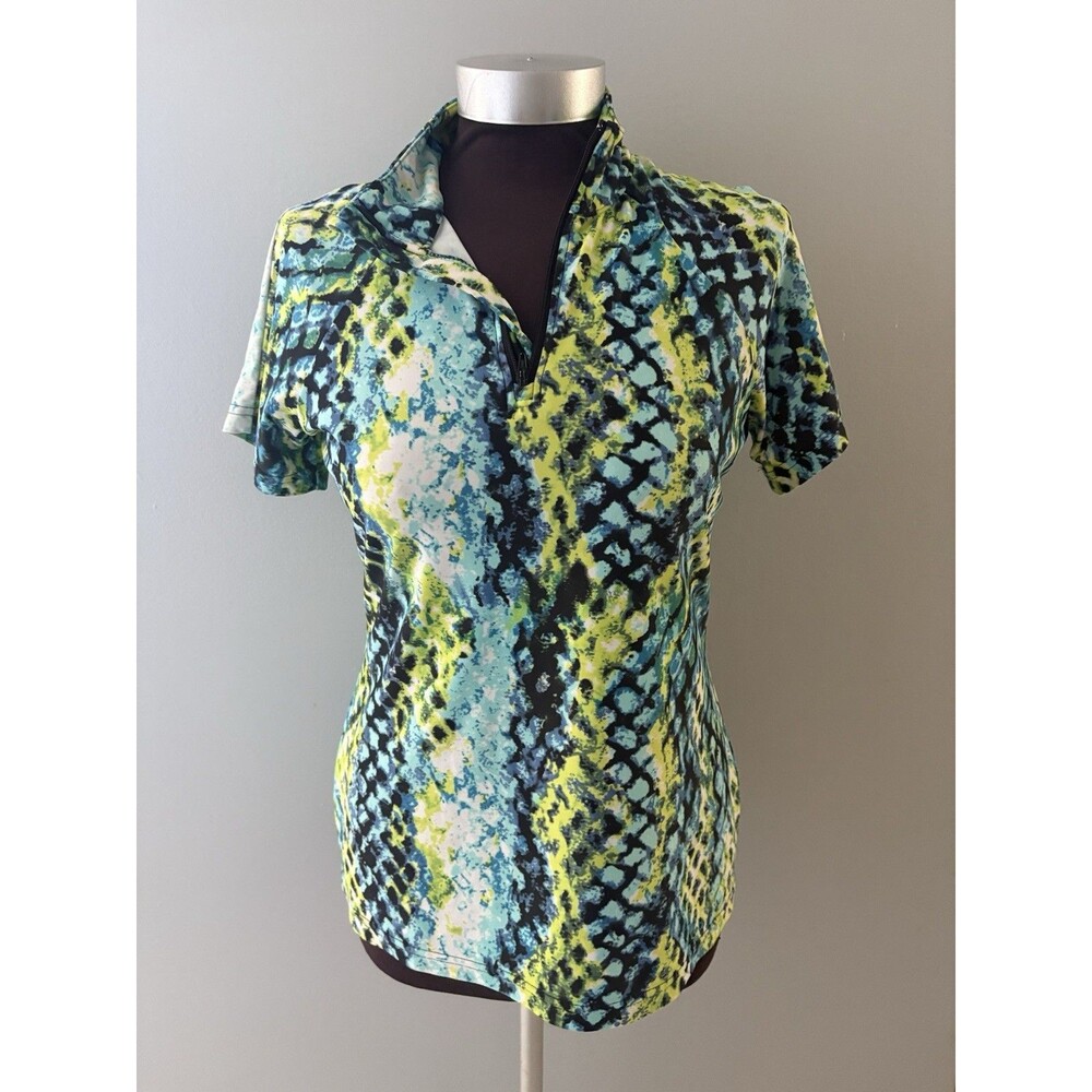 Tzu Tzu 1/4 Zip Golf Top Womens M Lime Yellow Blue Tennis Pickleball Stretch